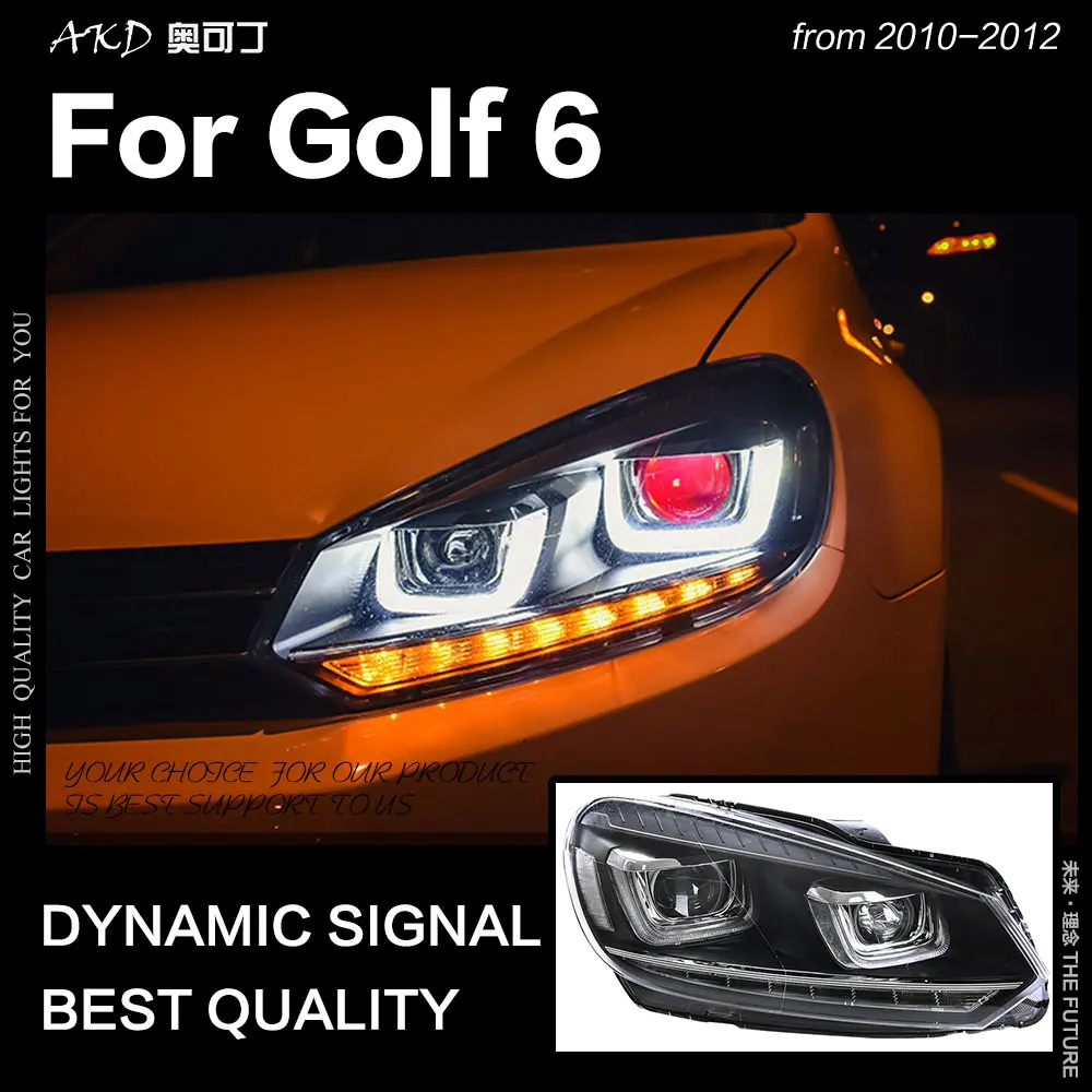 AKD автомобильный Стайлинг для VW Golf 6 фары 2009-2012 динамический сигнал Golf6 светодиодный DRL Hid головной фонарь Ангел глаз биксеноновый луч аксессуары