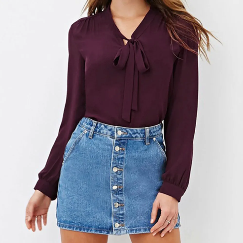 40 V Sexy Las Y Estilo Mujer Camisas Completa Negro Femenino Blusas Cym cuello Mujeres Nueva blanco De Manga Blusa Corea 2018 Otoño Moda Casual borgoña 1R7qw5Pnxf