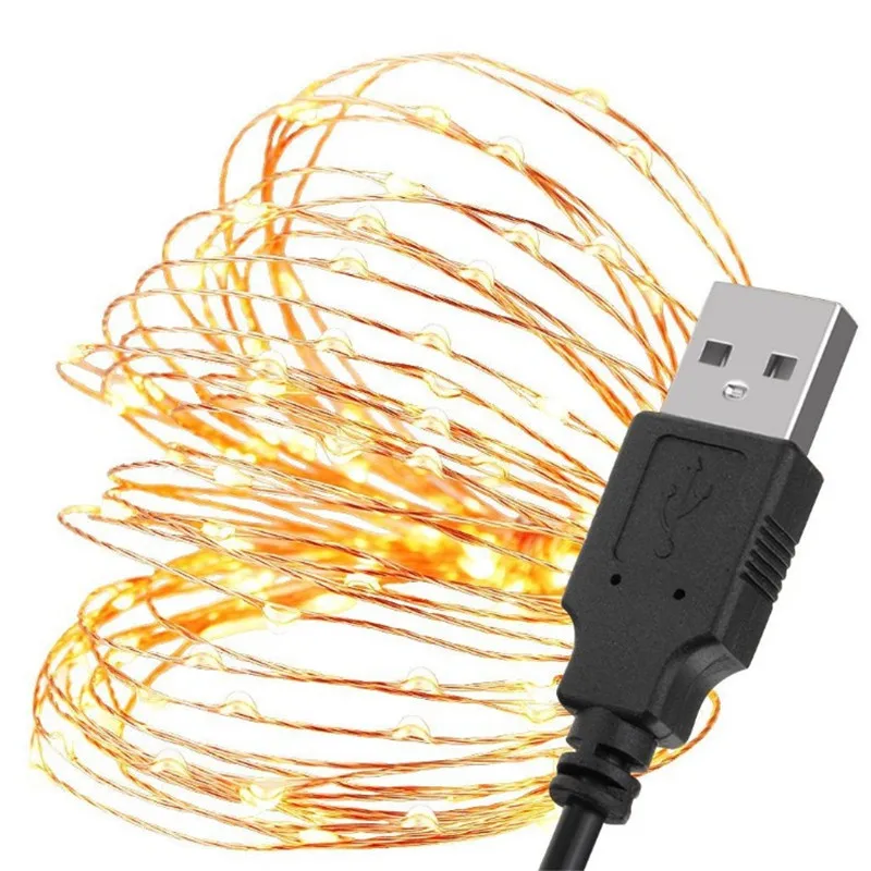 

Wholesale 5M 10M USB LED Strip Light USB Powered RGB Copper Wire Tape New Year String lighting Outdoor Fairy Christmas Tree