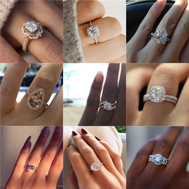 

ZORCVENS 2019 Big Cubic Zirconia Ring Fashion Wedding Jewelry Female Engagement Ring Female Crystal Silver Ring For Woman