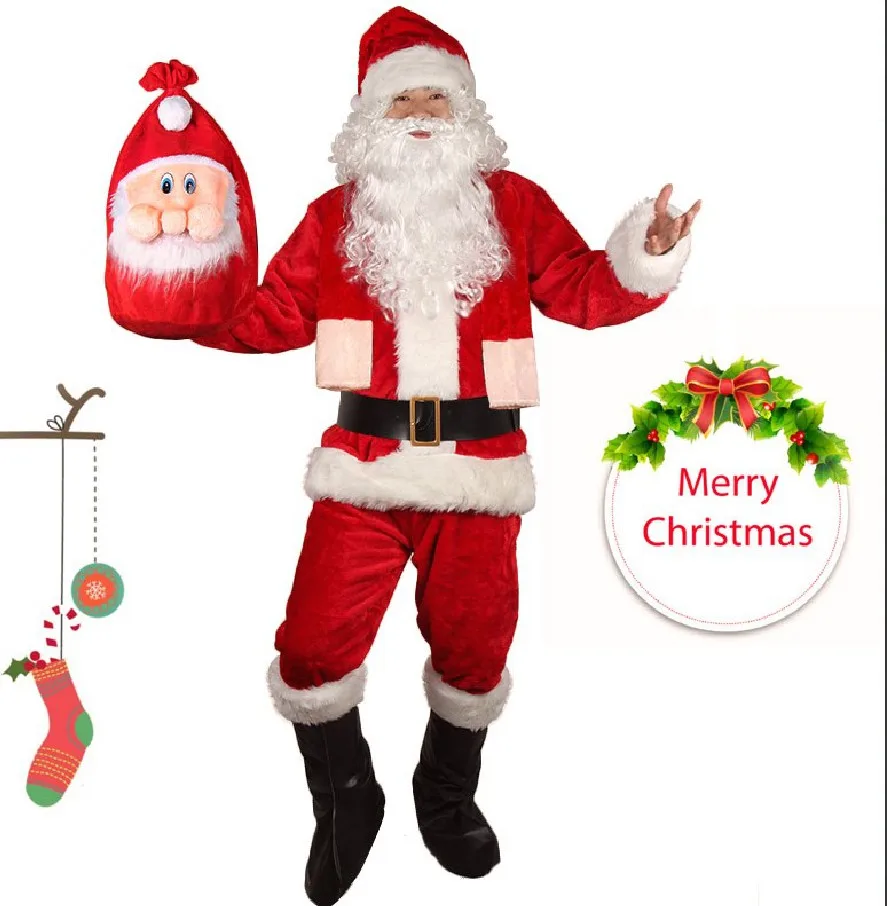 Santa Claus Costume Christmas Adult for Men Red A Full Set Plus Size