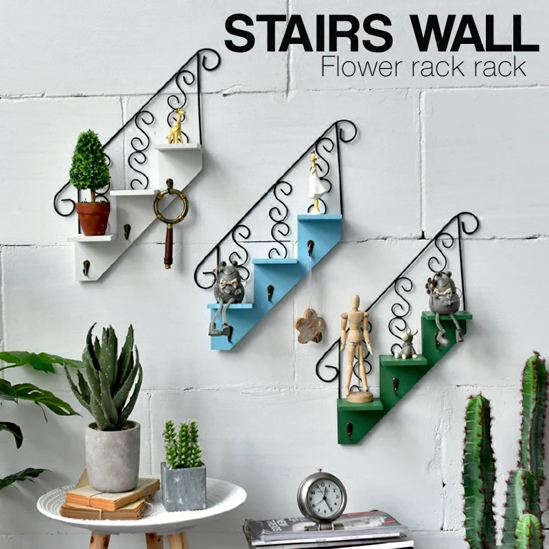 Creative Iron Wall Hanging Storage Shelf Wall Decoration Racks Wood Key