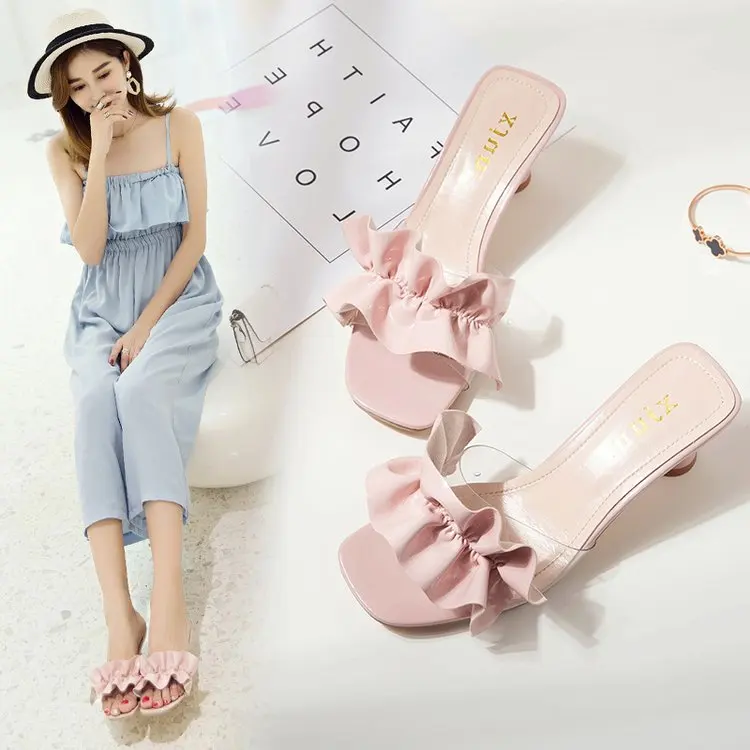

Slippers Open Toe Sandals Summer Women Shoes Mules Ladies High Heeled Slides Shoes