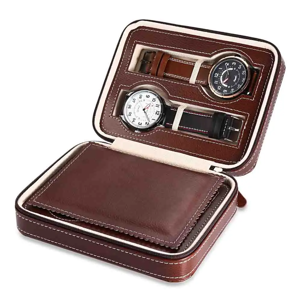 

watch zipper package travel convenient carry jewel box Hot 4 Brown black watch box Caja Reloj container Jewelry Organizer 2018