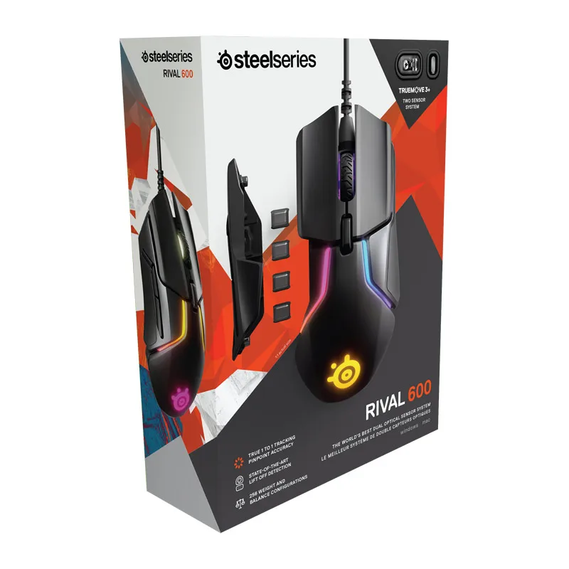 Проводная игровая мышь SteelSeries Rival 600, rgb, программирование макросов, двойной датчик противовеса, противоскользящая мышь свободного веса