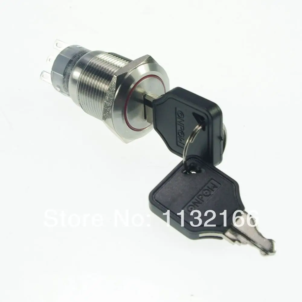 

19mm Stainless Steel Key Selector Push Button Switch Momentory 2 Position 1NO 1NC Pin Terminal Waterproof