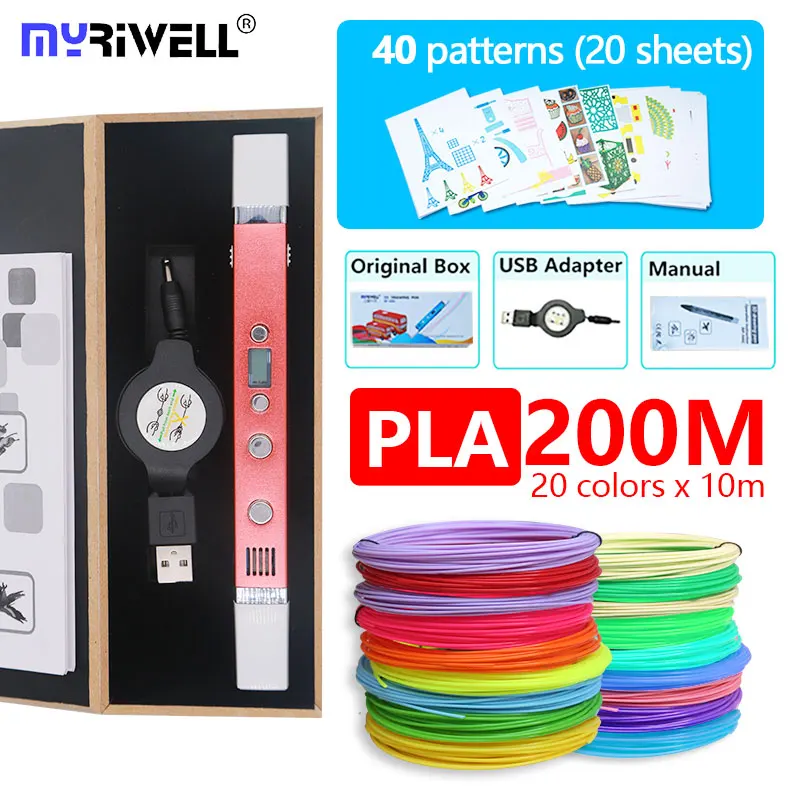 myriwell 3d pen RP100C with PLA 1.75 MM Filament  free pattern safety plasic  the best gift of kids children birthday present