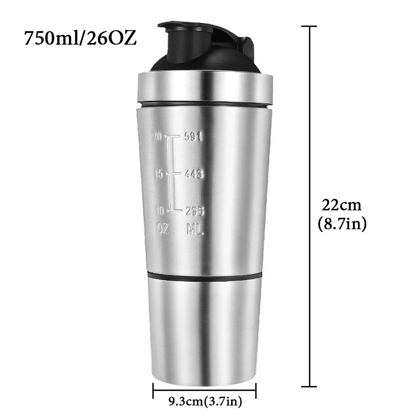 26OZ Detachable Whey Protein Powder Sport Shaker Bottle For Water Bottles Stainless Steel Mixer Vacuum Cup Outdoor Drinkware