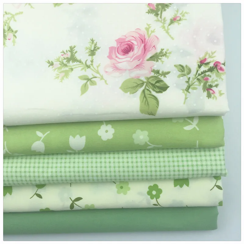 

40*50CM 5PCS New Green Floral Printed Cotton Fabric Telas Bundle DIY Patchwork Sewing Baby Toy Material Quilting Bedding Tecido