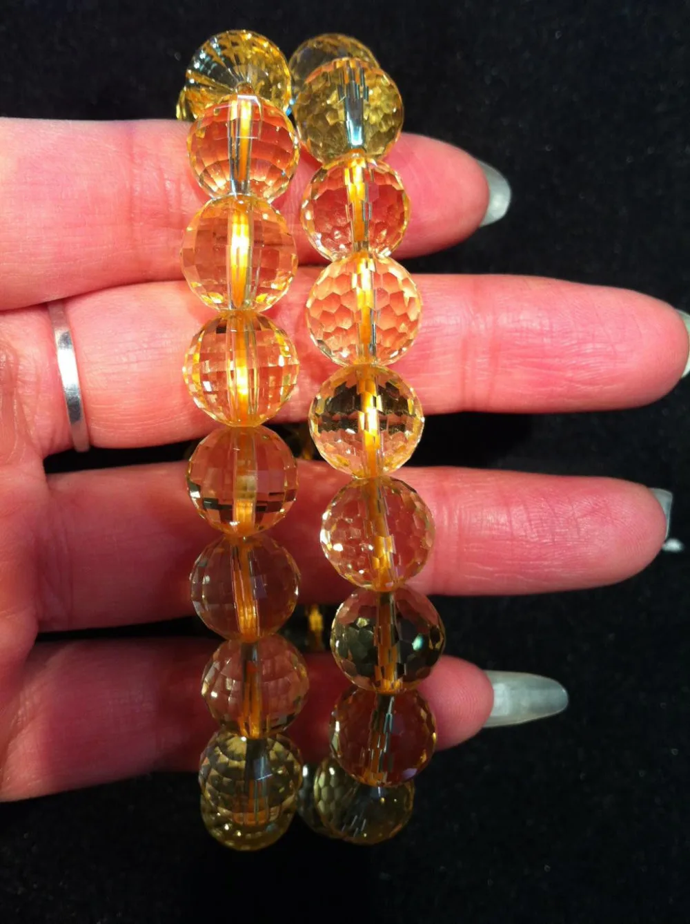 

435 genuine yellow crystal 128 face cut natural round bead BRACELET 12MM topaz