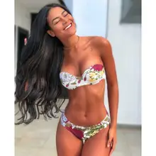 Женский комплект бикини с цветочным узором без бретелек пуш-ап Мягкий Бюстгальтер Купальник Одежда для пляжа купальник женский бандеай бикини
