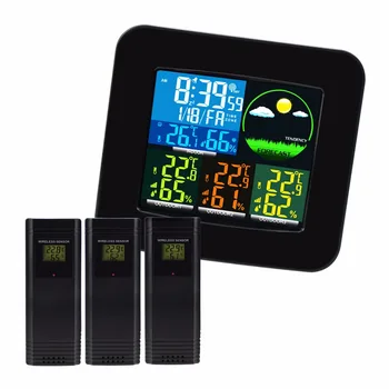 

Thermometer Hygrometer Digital Weather Station 6 Weather Forecast RCC DCF MSF w/ 3 Wireless Sensor LED LCD Display