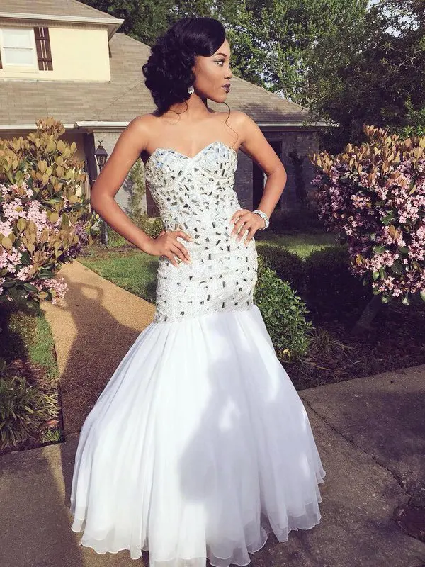 white rhinestone prom dress