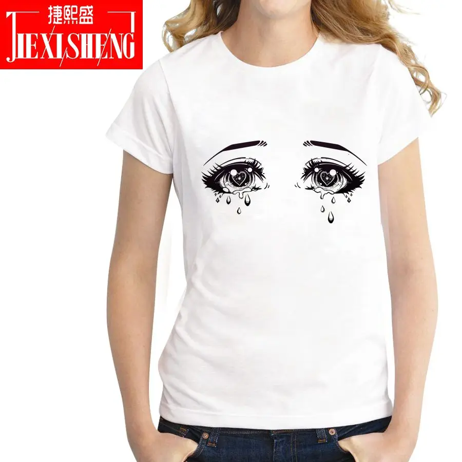 Tears of eyes Novelty Design harajuku women t shirt Short sleeve O-neck Plus Size tops camiseta feminina