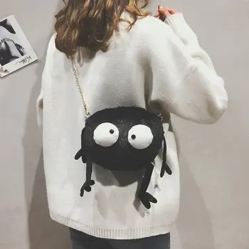 

One-shoulder New fashion personality Chain Solid Zipper Versatile Casual Little monster Plush cute funny joking handbag