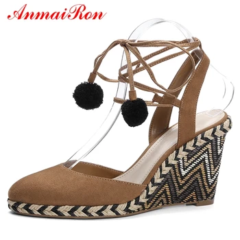 

ANMAIRON New Fashion Kid Suede Gladiator Casual Sandalias De Mujer Verano 2020 Lace-Up Shoes Woman Size 34-39 LY546