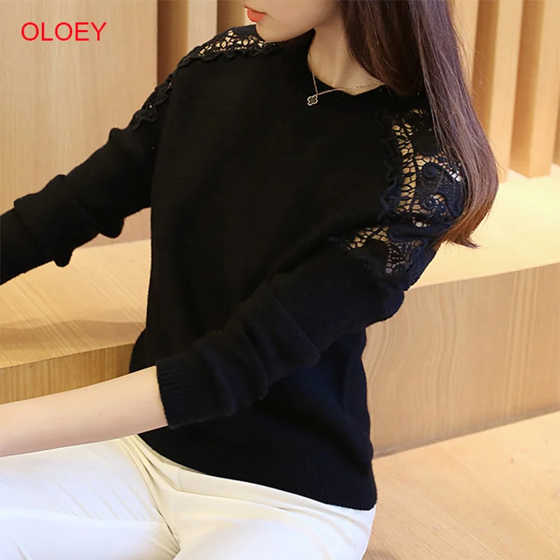 Women Sweaters Sexy Lace Hollow Out Solid Pullover 2019 New Fall Winter Fashion Sweater Women Slim Bottoming Knitted Tops Women Sweaters Sexy Lace Hollow Out Solid Pullover 2019 New Fall Winter Fashion Sweater Women Slim Bottoming Knitted Tops