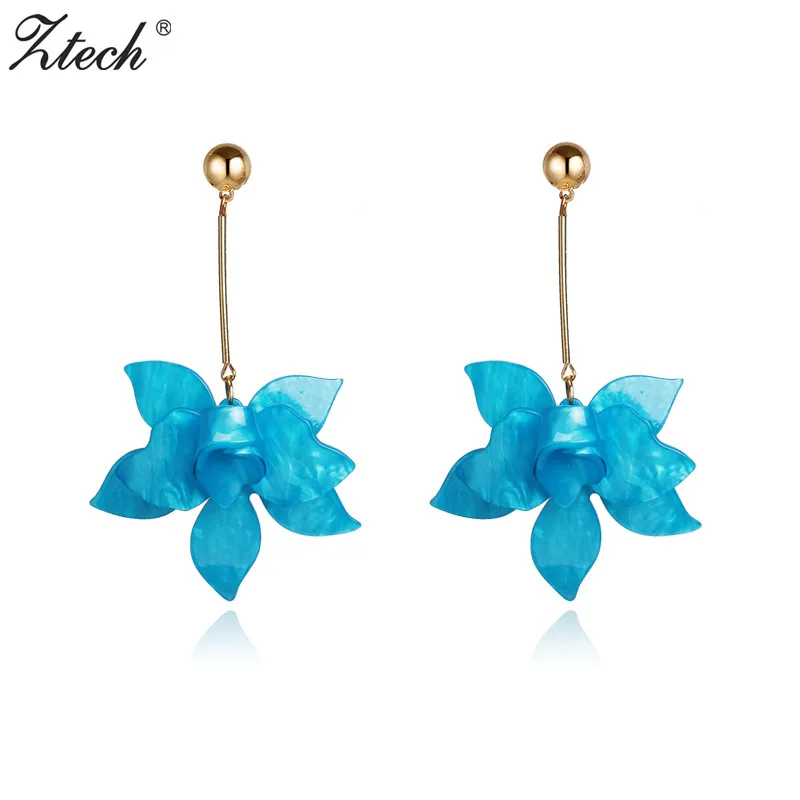 

Ztech Big Blue Resin Flower Drop Earrings Women Party Earrings Boho Handmade Statement Jewelry Popular Ear Accessories