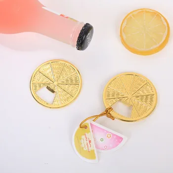 

Free Shipping 25pcs lot wedding giveaways Bridal Shower Golden Lemon Slice Bottle Opener baby shower for guests gift and favors