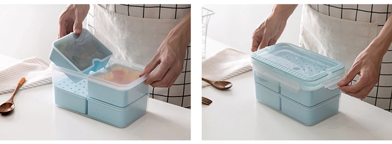 TUUTH Microwave Lunch Box Set Independent LatticeLeak-Proof Refrigerator Storage Box Portable Bento Box For Kids White Collar A5