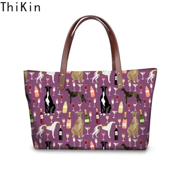 

THIKIN Women Bags Greyhound Black Pet Printing Large Tote Bags Ladies Shoulder Bag Leather Handbag Sac A Main Femme 2019