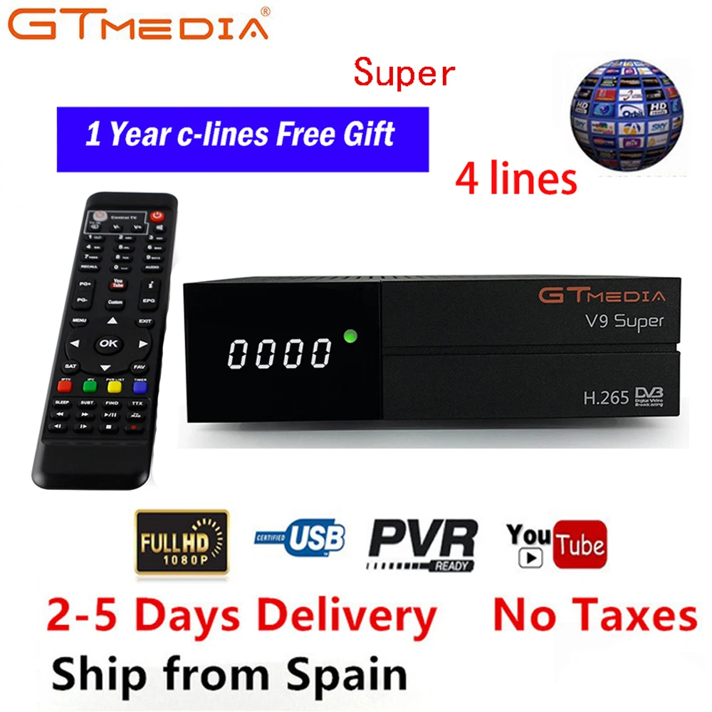 

GTMedia V9 Super Satellite Receiver Bultin WiFi cccam cline for 1 year europe Full HD DVB-S2/S Freesat V9 Super Receptor V8 NOVA