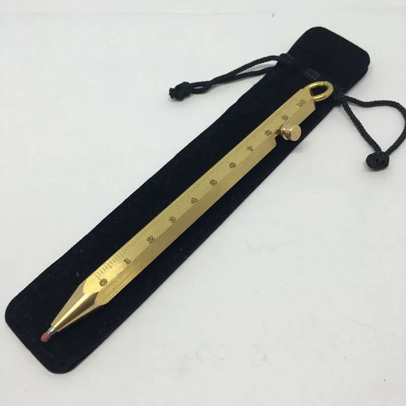 

Writing Tools EDC Dividing Rule Pen Solid Brass Pen Machined Pull Bolt Ballpoint Pen