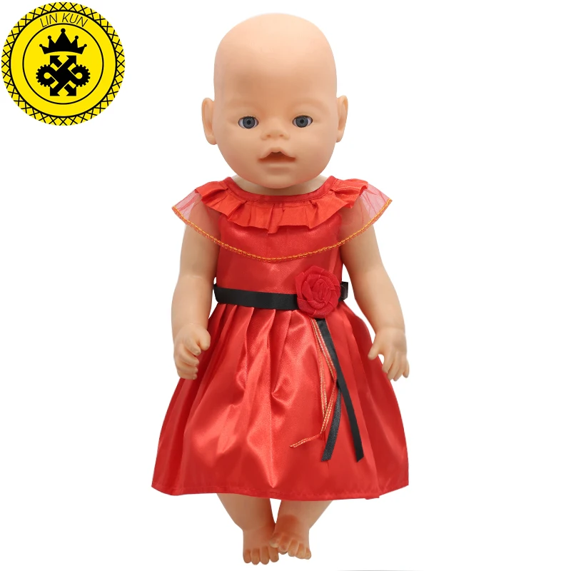 Fit 43cm Baby Doll Clothes Cute Red Princess Party Dress Clothes Dress