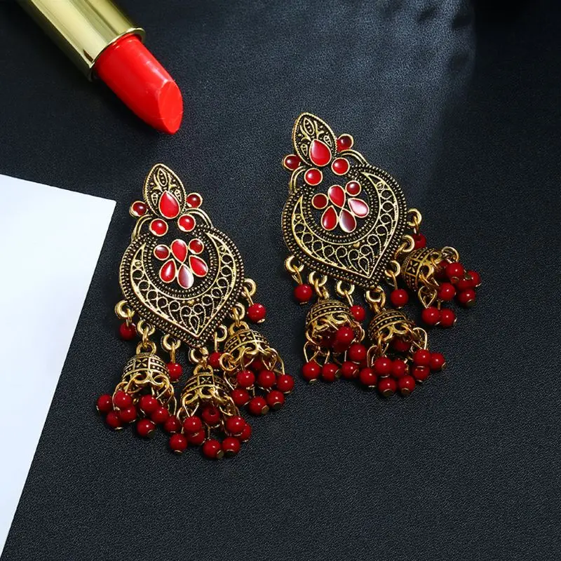 Серьги подвески Kundan Jhumka Jhumki 1 пара в стиле ретро Индийских Болливуда цыганские