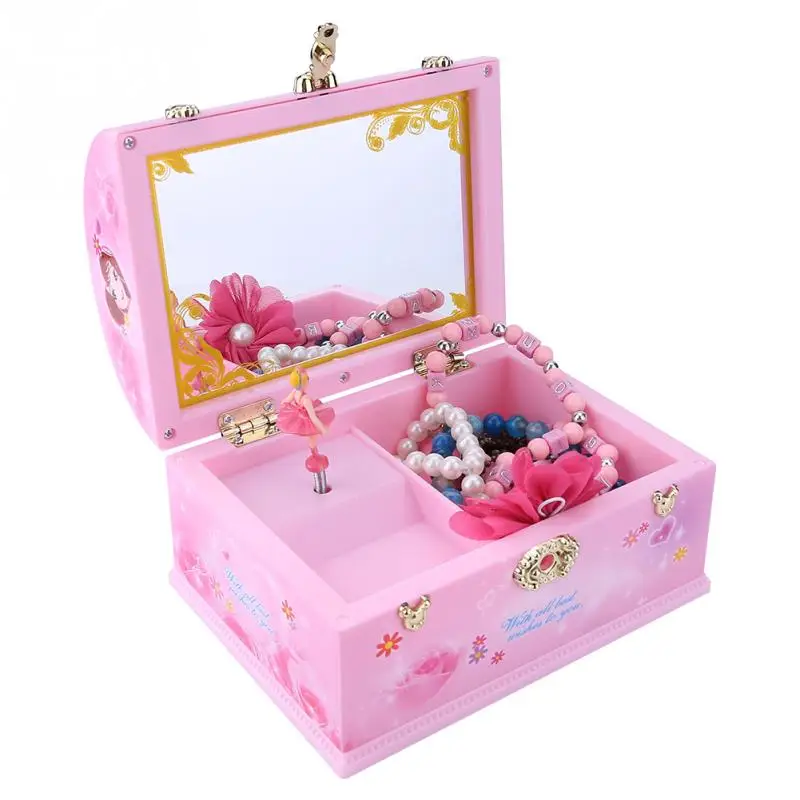 Comprar Caja de música encantadora rosa en forma de pecho caja de almacenamiento de joyería de moda muñeca de baile giratoria dulce caja de música de regalo decoración para mujeres y niñas