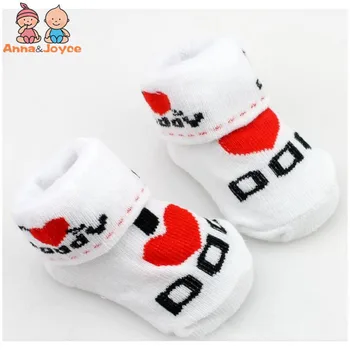

12pairs/lot 100% cotton Baby socks rubber slip-resistant floor socks love dad love mum cartoon kids socks
