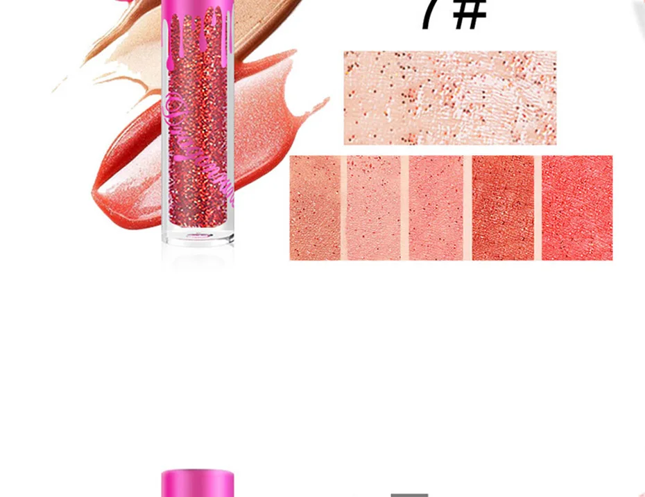 7 цветов Жидкий блеск для губ Макияж; высокое качество Shimmer Lip Glaze водостойкий краска для татуажа алмазные помады для сексуальных губ