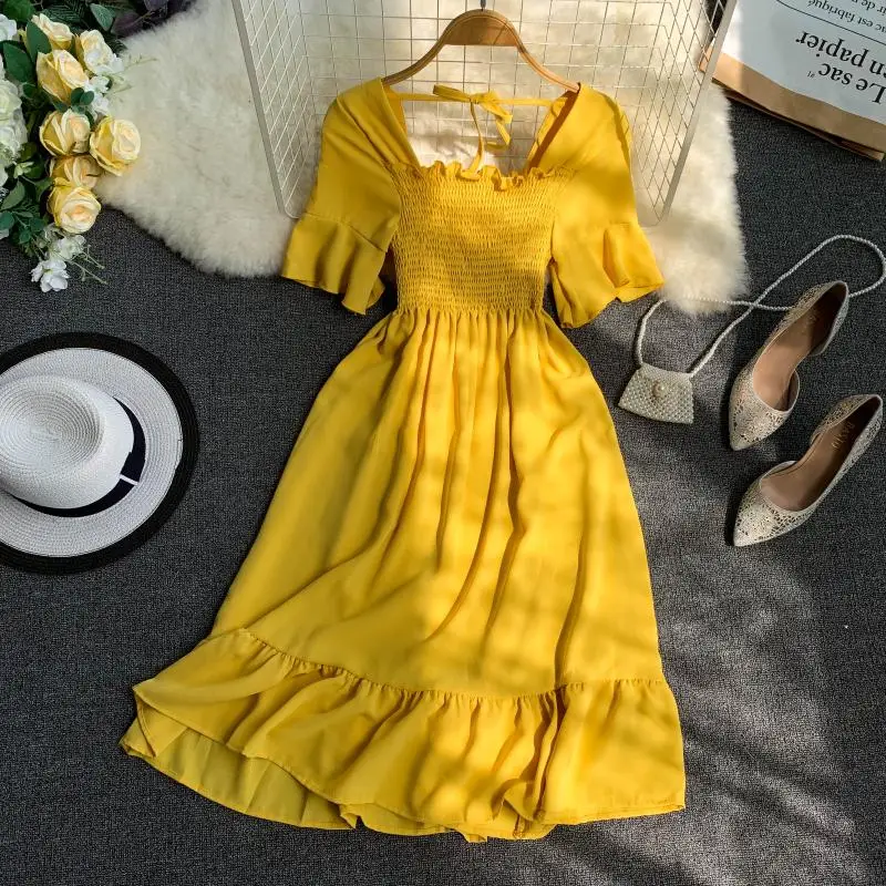 

Random Elegant Women Short Sleeve Dresses Tunic Summer Beach Sun Casual Femme Lady Clothing Bandage Bodycon Dress