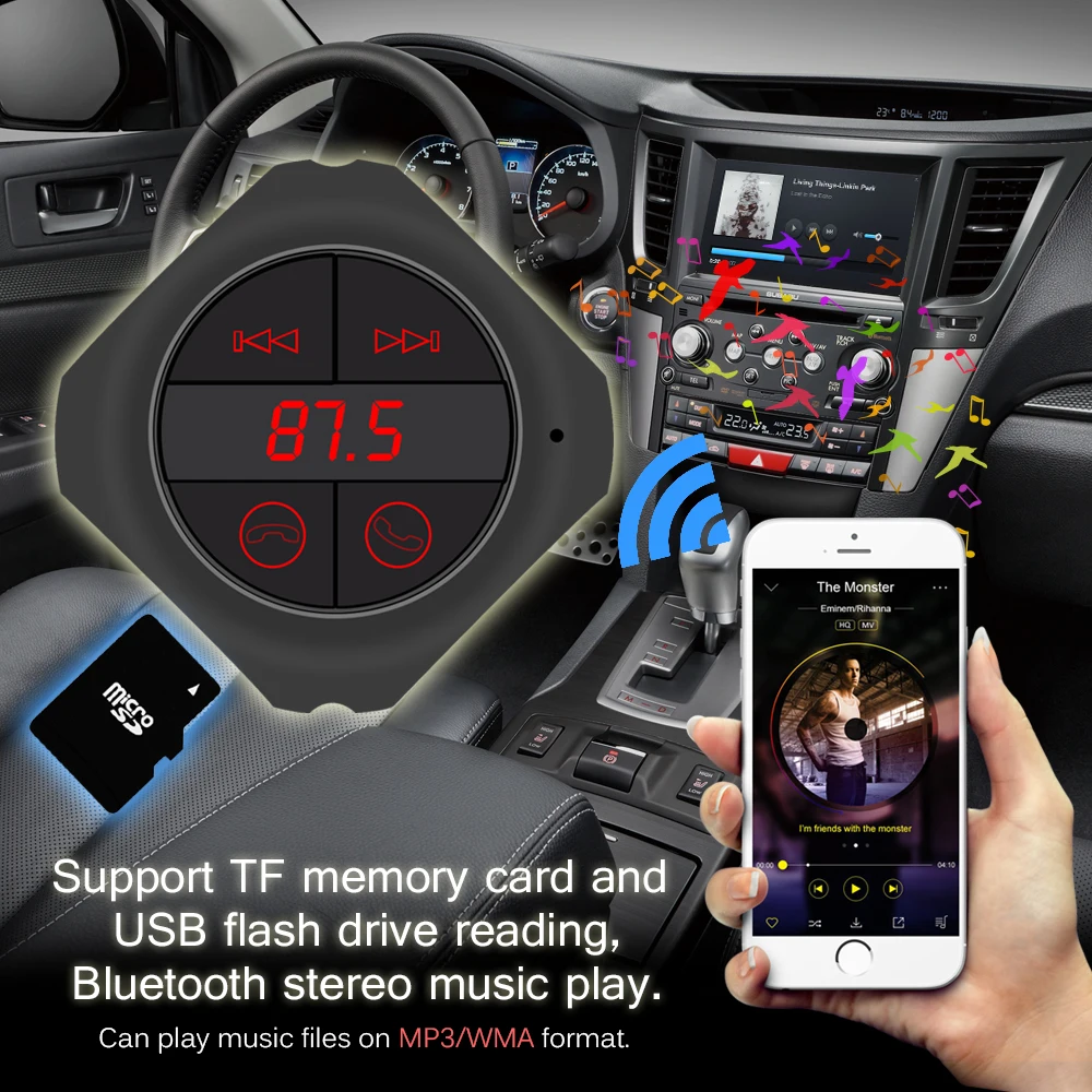 Bluetooth автомобильный комплект беспроводной fm-передатчик радио адаптер fm-модулятор Handsfree Музыка Mp3 Usb плеер аудио DC 12 V-24 V