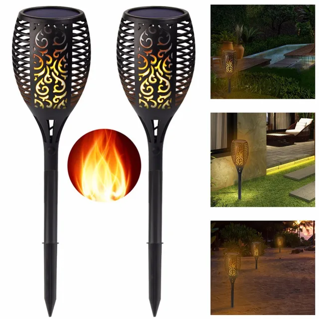 2 Pack Solar Tiki Torch Lights LED Garden Waterproof Outdoor Courtyard ...