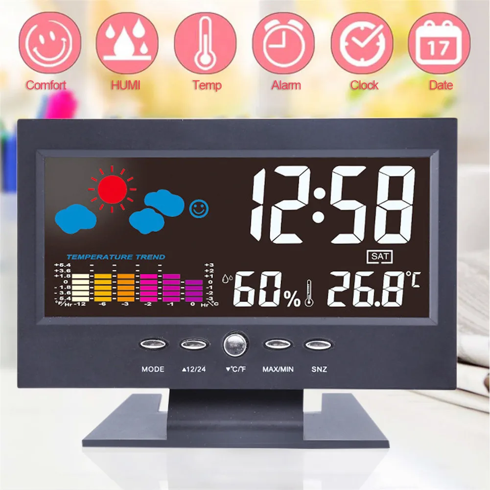 Digital Temperature Humidity Meter Clock Thermometer Hygrometer