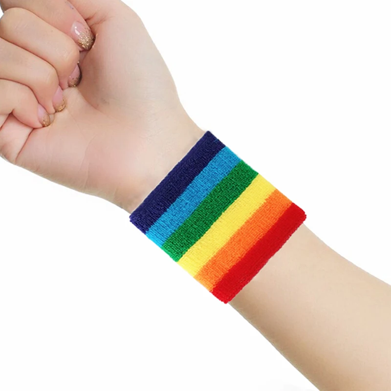 1 قوس قزح المعصم دعم منشفة قطن النطاقات الغزل العرق مرونة معصمه الرجال النساء تنس Wristlets الرياضة اللياقة البدنية حماية الفرقة