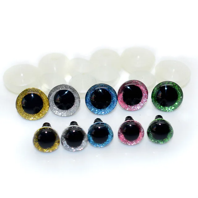 10sets 12/16/18/20/25mm Clear Trapezoid Plastic Safety Toy Eye + glitter Nonwovens for Teddy Bear Stuffed Toys Puppet Dolls Eye 2