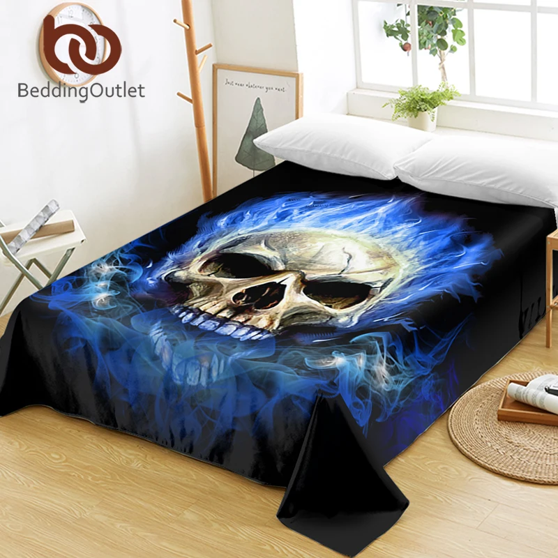 Beddingoutlet Flame Skull Bed Sheets 3d Print Gothic Flat Sheet