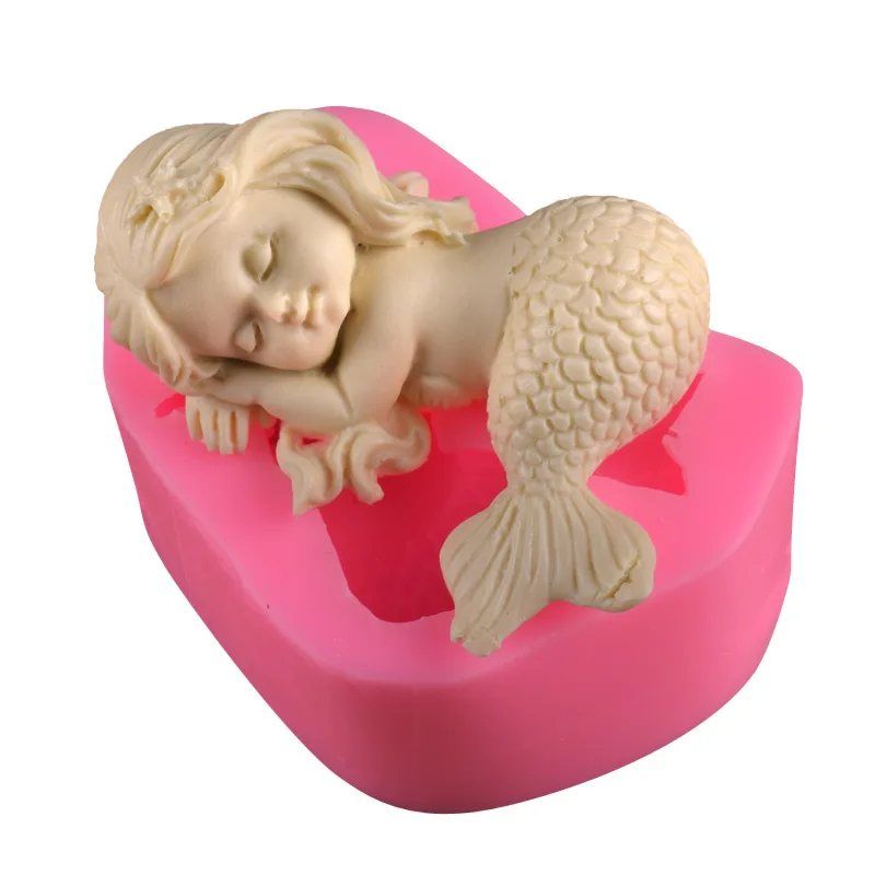 

Cute sleeping mermaid fondant silicone mold Simulation mermaid cake decoration mold Aroma plaster mold Candle mould Soap mold