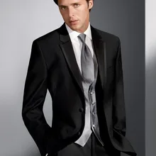 Классический Стиль два Пуговицы Черный Жених Смокинги для женихов Для мужчин свадебные костюмы для выпускного индивидуальный заказ(куртка+ Брюки для девочек+ жилет+ галстук) k: 388