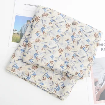 

KYQIAO women autumn spring Japanese style fresh long plant leaves printed scarf casaco femininoSjaal Muslim Hijab Snood