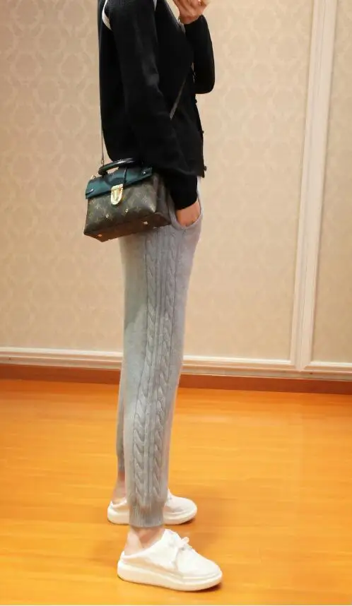 Женские повседневные скрученные брюки с цветком сбоку из смеси кашемира, облегающие свободные дизайнерские ботинки TSR201