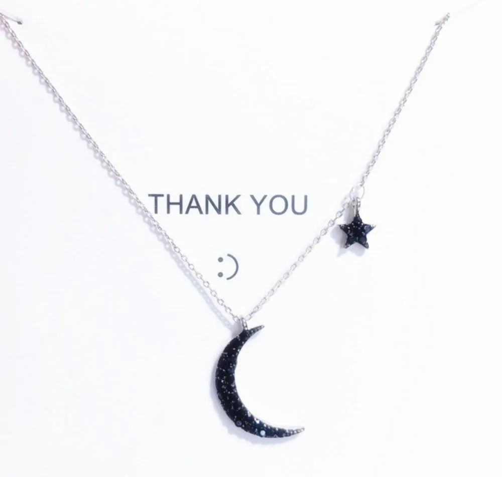 

New gold clavicle Necklace black star moon asymmetrical Necklace rose gold and Silver Pendant Necklace