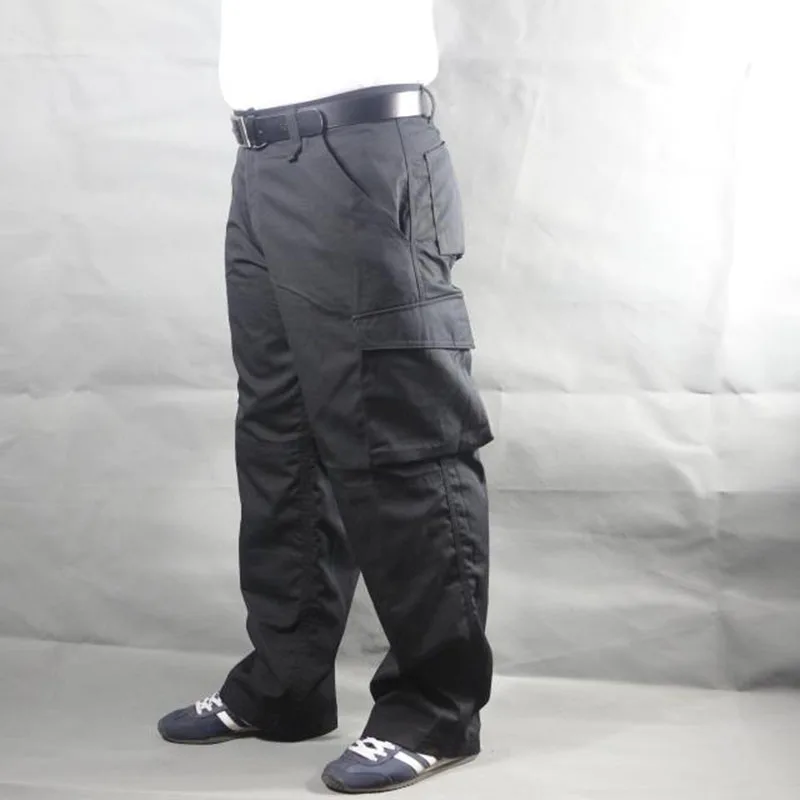 Рабочие мужские брюки с несколькими карманами, рабочие брюки-карго большого размера, свободные стильные мужские рабочие брюки, износостойкие сварочные ремонтники - Цвет: Черный