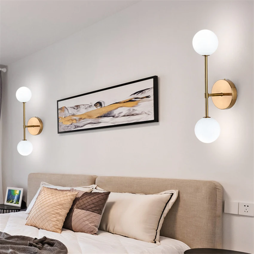 Настенный светильник в скандинавском стиле с стеклянными шариками, современный роскошный прикроватный светильник для спальни, настенный светильник для гостиной, светодиодный светильник в коридоре