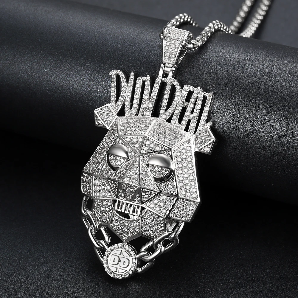 Custom Desgin hiphop Iced out jewelry  Lion Head Pendant With  Bling Cubic Zircon Men's Hiphop Necklace Jewelry For Gift (2)
