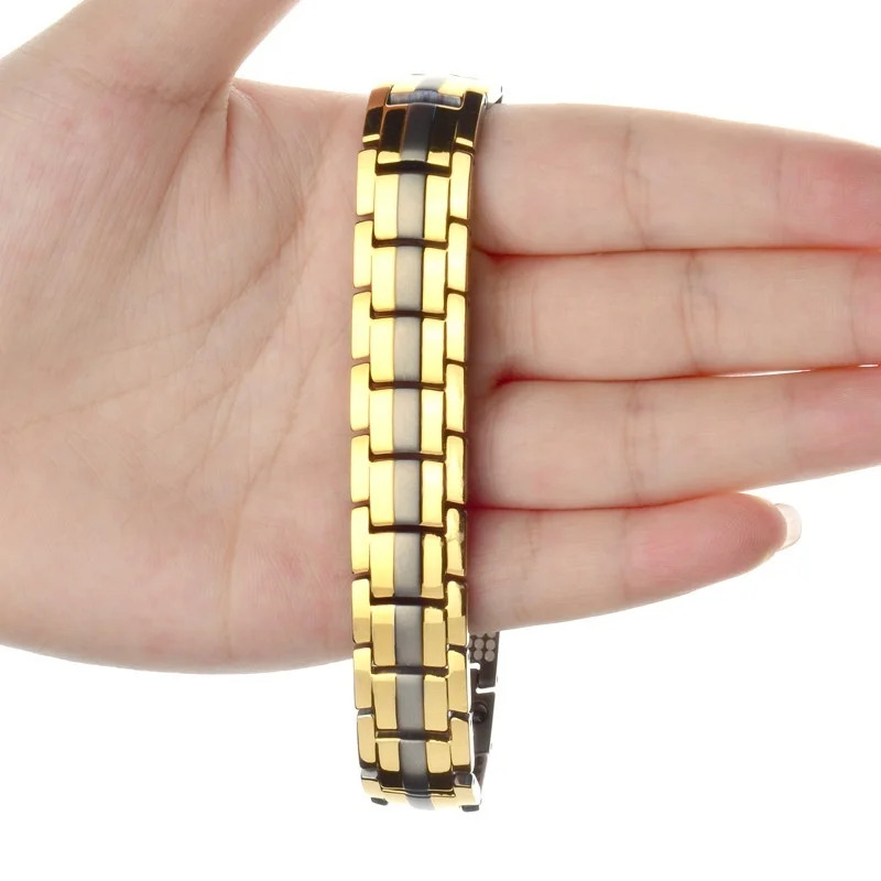 Синий энергетический браслет с камнями, Энергетический Браслет для здоровья, браслет для артрита, отрицательный 4000-ионный турмалин, браслет, Балансирующий браслет, модный - Окраска металла: Gold