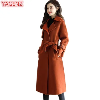 

YAGENZ Women Woolen Coat Long Coats Autumn Winter Jacket Women Wool Coats High quality Woolen Coat Women Suit Collar Jacket 571