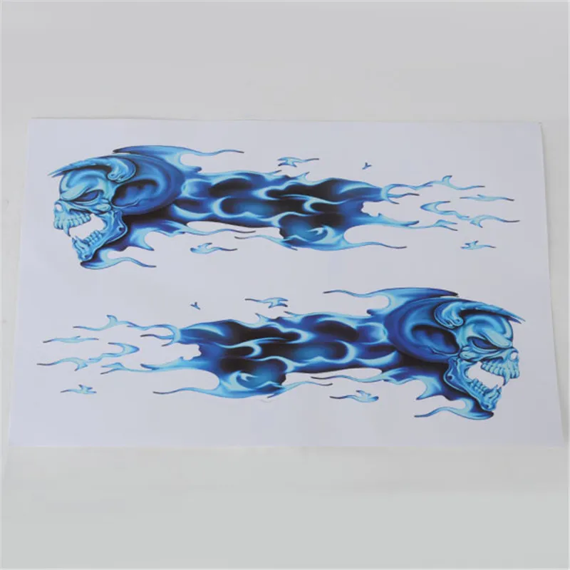 Flaming Blue Skull Motorcycle Sticker Decal Set For Motorcycle